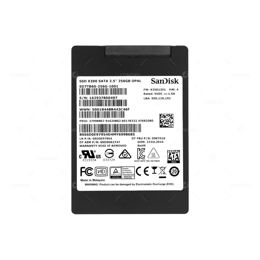 00KT016 LENOVO 256GB 2.5 SFF 6G SATA SSD DRIVE SSDOG62747, X300